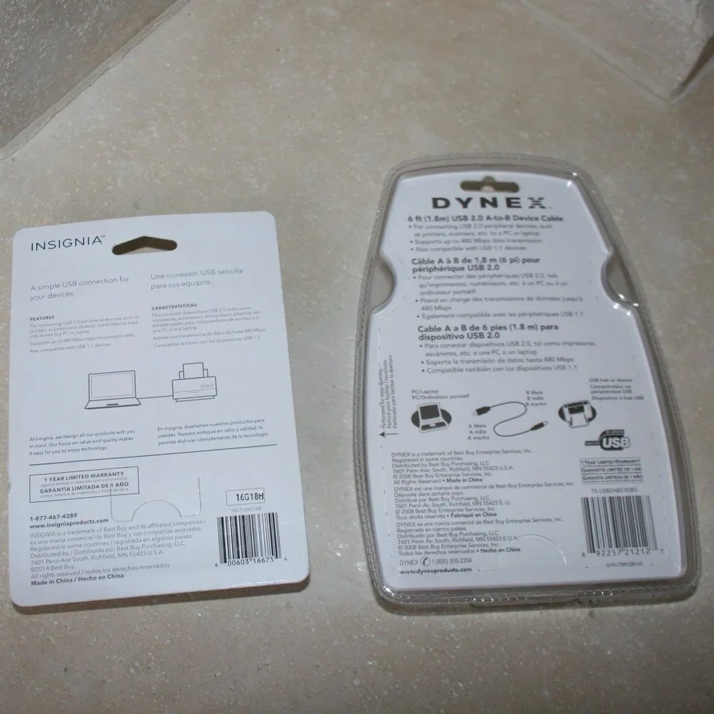 Insignia & Dynex 6 FT. USB 2.0 A to B Cables (NIB)